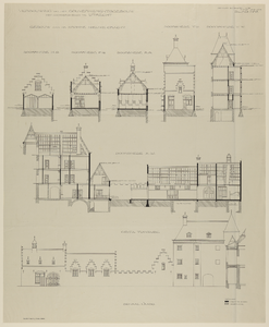 217525 Doorsneden en aanzicht van de gevel aan de tuinzijde van het Gouvernementsgebouw aan de Kromme Nieuwegracht ...